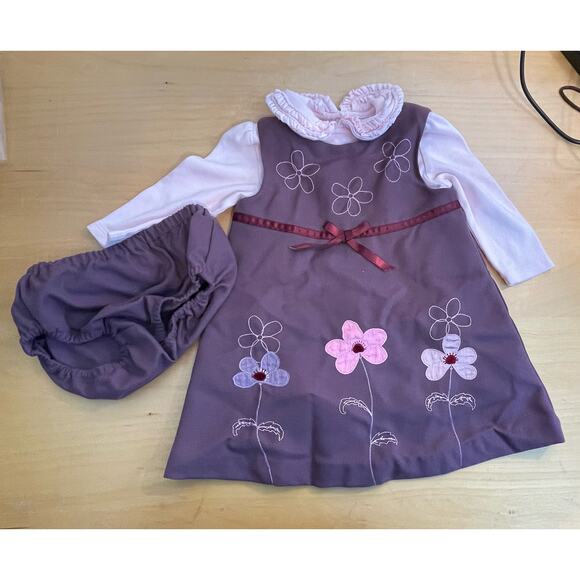 Talbots Kids Overall Dress Bloomer Set 12 Months Purple Floral Spring - Picture 1 of 5